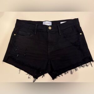 Frame Distressed Black Denim Shorts